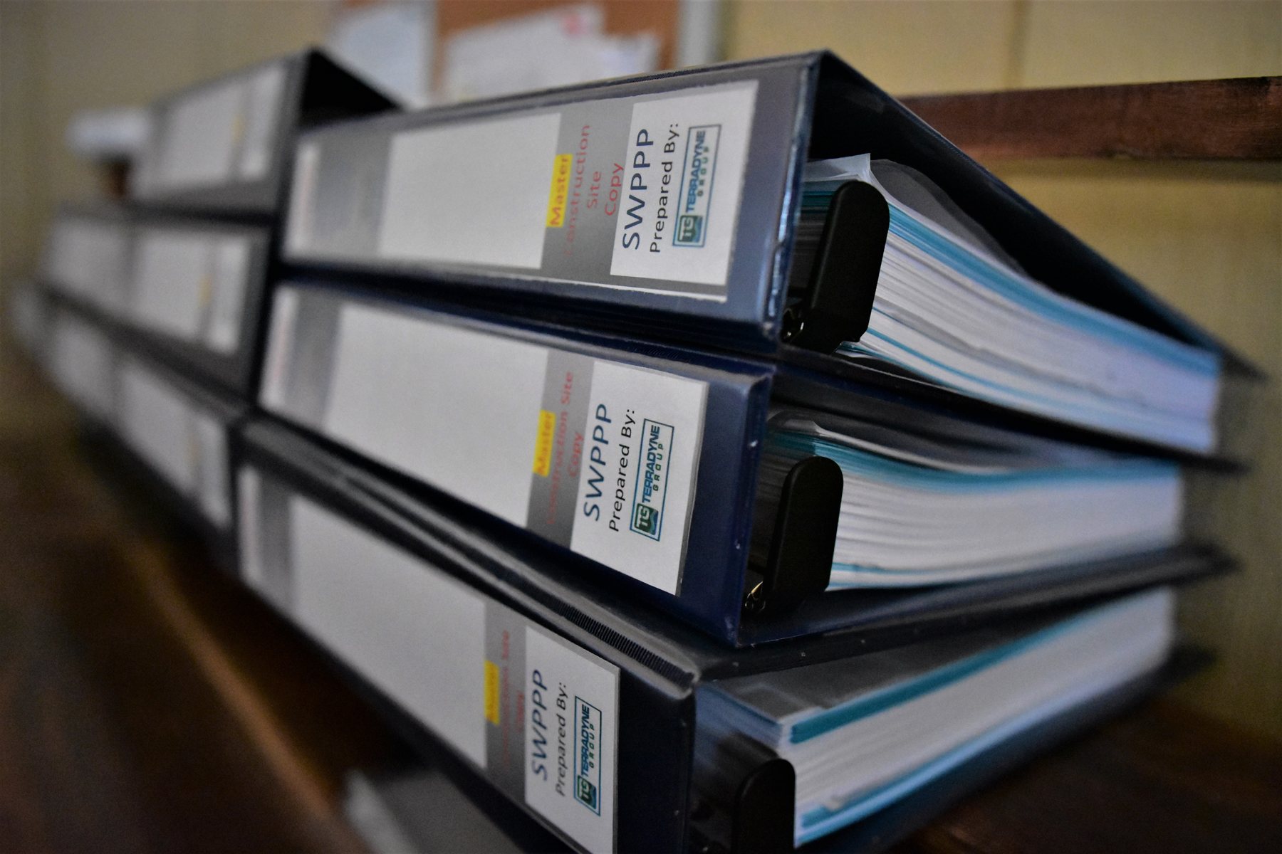 Completed SWPPP binders — master construction site copies prepared by Terradyne